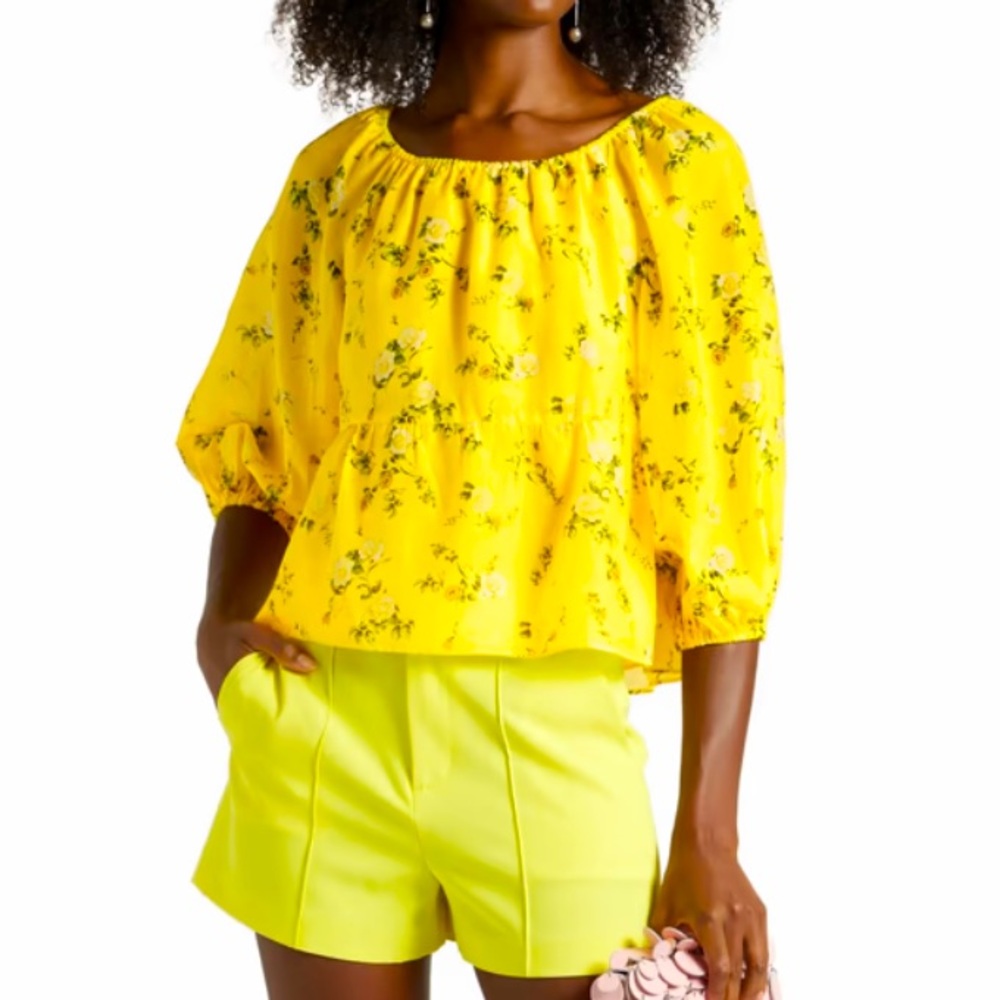 NWT ALICE + OLIVIA YELLOW FLORAL ALTA TOP IN SIZE SMALL